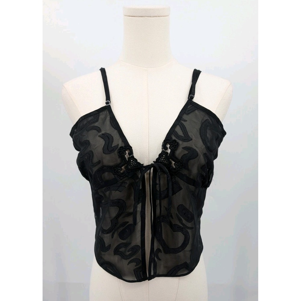 Vtg Y2k Fredrick's Of Hollywood Black Tie Sheer Top M Fairy Grunge Whimsigoth